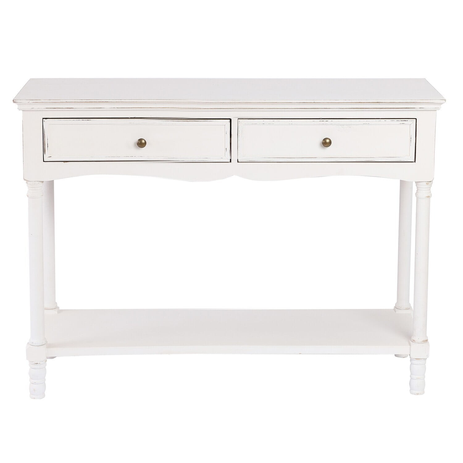 Brighton Distressed White Wood 2-Drawer Storage Console Table