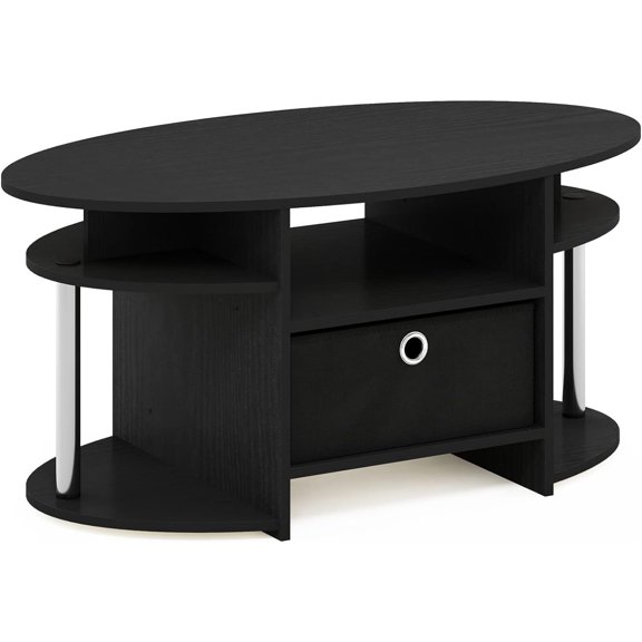 HomeStock Neo-Classical Nostalgia Oval Coffee Table With Bin-Finish:Americano/Stainless Steel,Tube:Stainless Steel Tubes