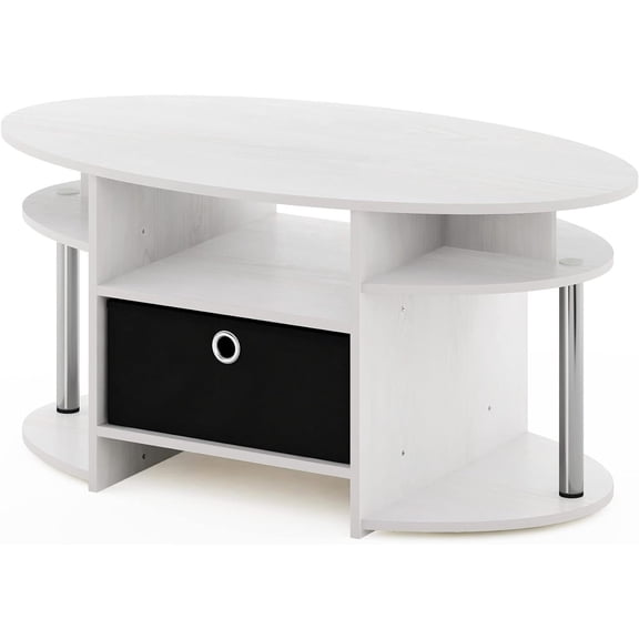 HomeStock Neo-Classical Nostalgia Oval Coffee Table With Bin-Finish:White Oak/Stainless Steel,Tube:Stainless Steel Tubes