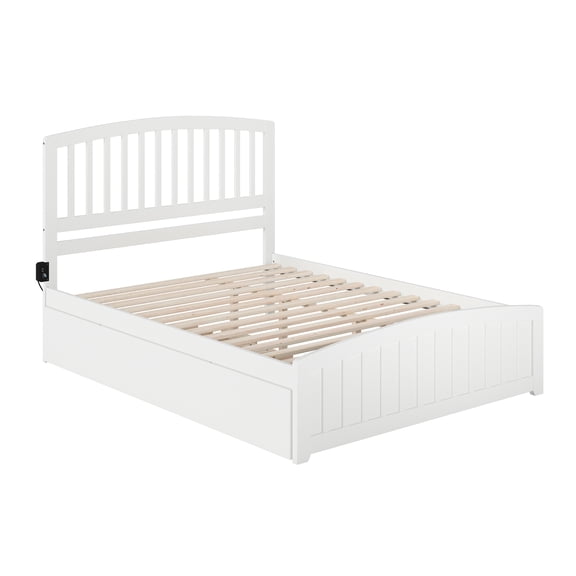 HomeStock Neo-Classical Nostalgia Platform Bed with Matching Footboard and Turbo Charger with Twin Extra Long Trundle in White