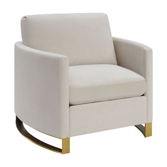 HomeStock Neo-Classical Nostalgia Upholstered Beige Arched Armchair with Reversible Feather Down Cushions, Stainless Steel Legs with Rose Brass Accents, 38.5"L x 36.5"D x 36"H