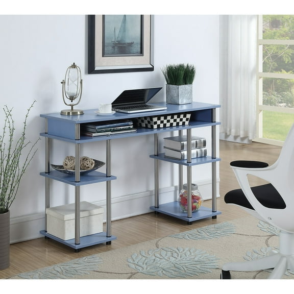 Student Desk with Shelves - No Tools Assembly - Blue Study Table for Home Office Dorm