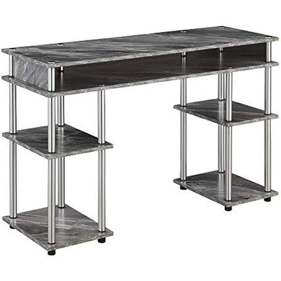 Desk with Shelves - No Tools Home Office Computer Vanity Nail Table - 47" Gray Faux Marble