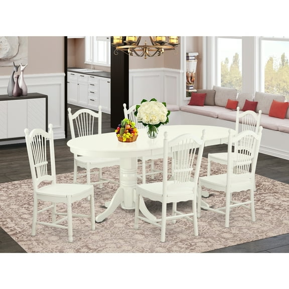Nordic Dining Set - 7 Piece Table6 Chair Set - Linen White Kitchen Dinette