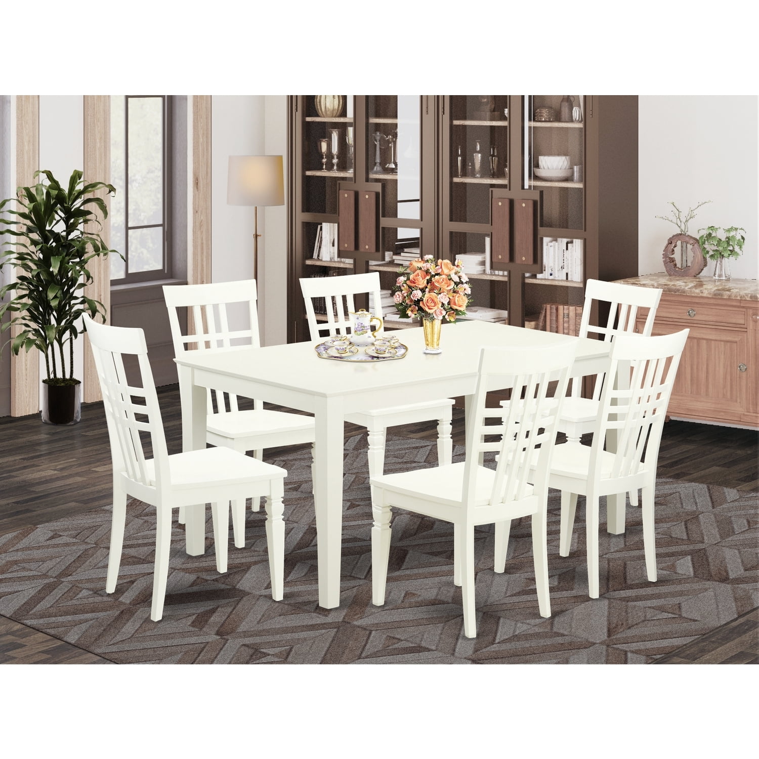 HomeStock Nordic Haven 7 Piece Dining Table Set- Solid Top Dining Room ...