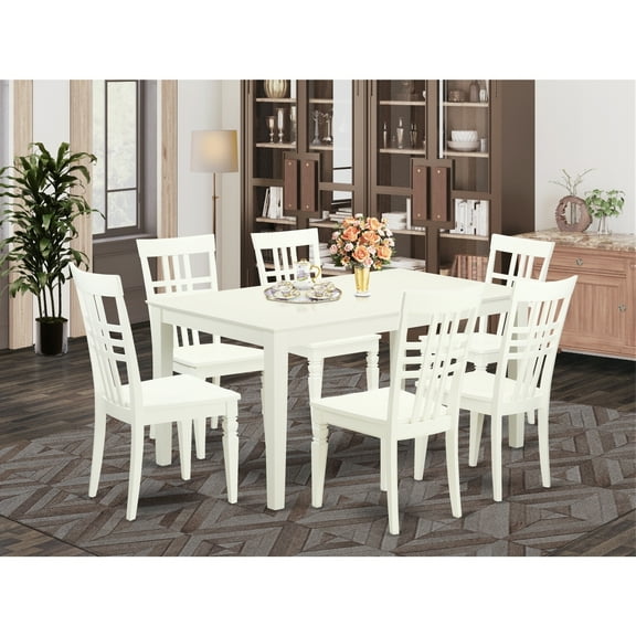 Nordic Dining Set 7 Piece Table & Chairs - Kitchen Dining Room Set, Linen White Finish