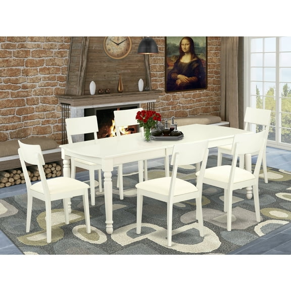 Nordic Dining Set 7 Piece Table & Chairs - Linen White Finish - Modern Farmhouse Kitchen Set