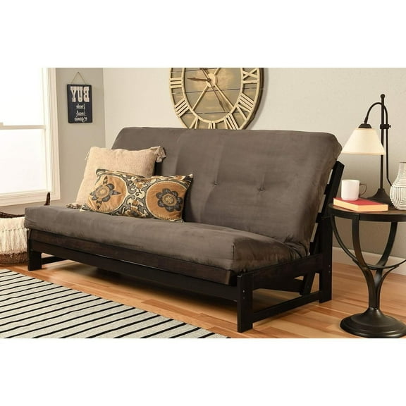 HomeStock Nordic Haven Full Size Futon Frame Set in Reclaimed Mocha Finish, Futon Frame with Mattress, Straight Arm, Versatile and Convertible Design Futon Frame for All Spaces-Color:Suede Gray