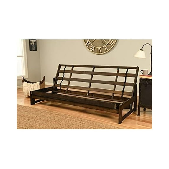 HomeStock Nordic Haven Full Size Futon Frame Set in Reclaimed Mocha Finish, Futon Frame with Mattress, Straight Arm, Versatile and Convertible Design Futon Frame for All Spaces-Color:Frame Only