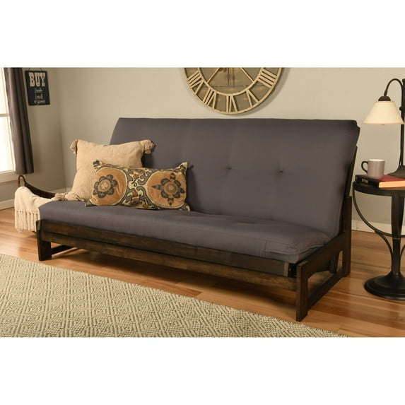 HomeStock Lakefront Luxury Full Size Futon Frame Set in Reclaimed Mocha Finish, Futon Frame with Mattress, Straight Arm, Versatile and Convertible Design Futon Frame for All Spaces-Color:Twill Gray