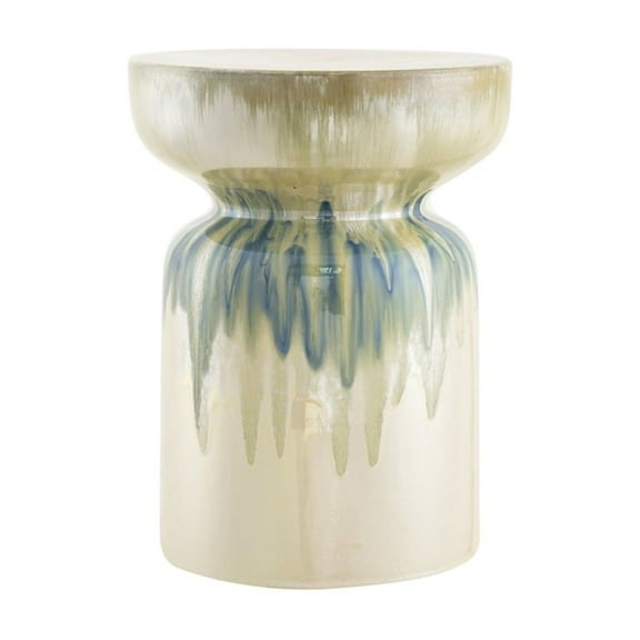 Ceramic Garden Stool - Blue Beige Accent Table - 13.5" Dia x 18" - Decorative Stool