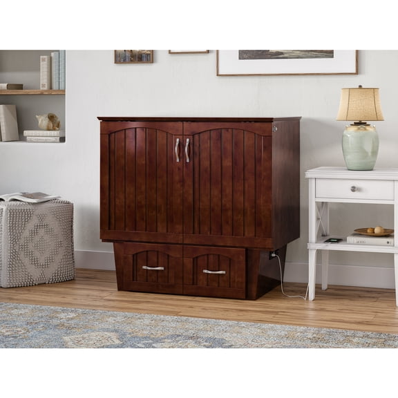 Murphy Bed Chest with Storage & USB Charger - Space Saving Full Size Bed