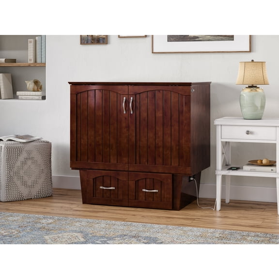 HomeStock Global Greatness Murphy Bed Chest with Storage Drawer and Built-In USB Charger, Stylish and Space-Saving Design-Color:Walnut,Size:Twin