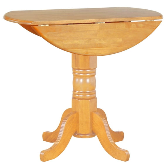 Round Extendable Drop Leaf Table - 42" Oak Pub Dining Table - Seats 4