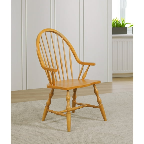 Oak Dining Chair With Arms - Comfortable Armchair, Fully Assembled - Home & Kitchen Accent
