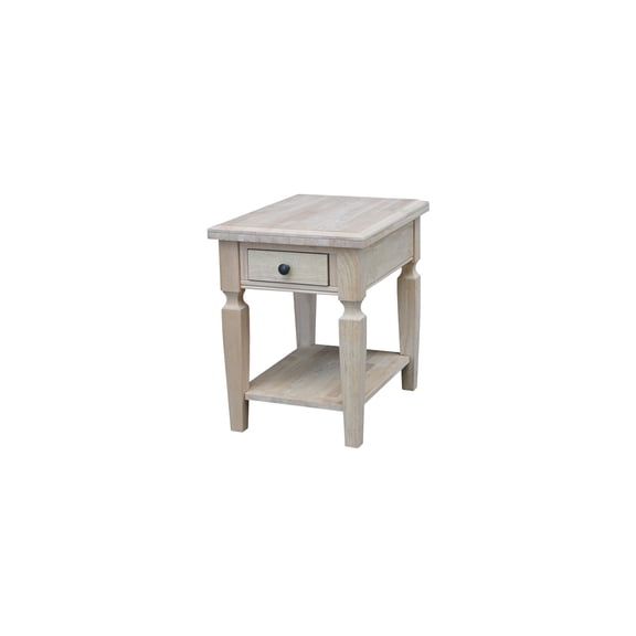 HomeStock Oasis End Table in Distressed Hickory Finish with Drawer, Butcher Block Surface, Shelf Storage, Solid Parawood, 18W x 24D x 24H