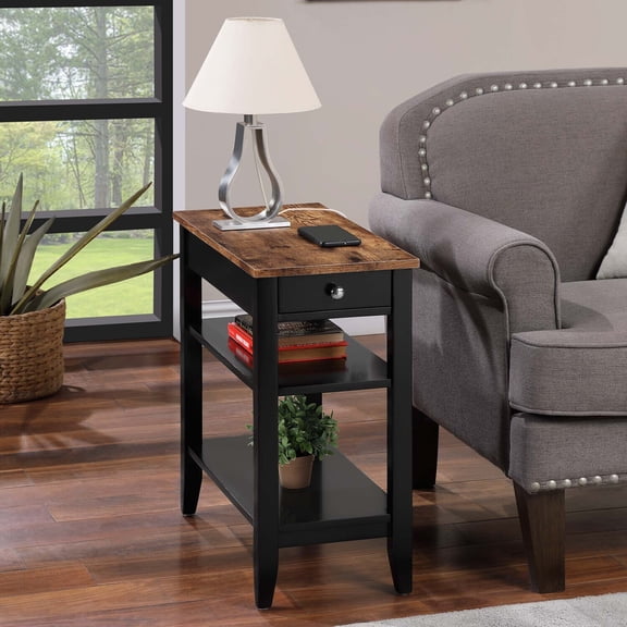 HomeStock Old World Charm 1 Drawer Chairside End Table with Shelves