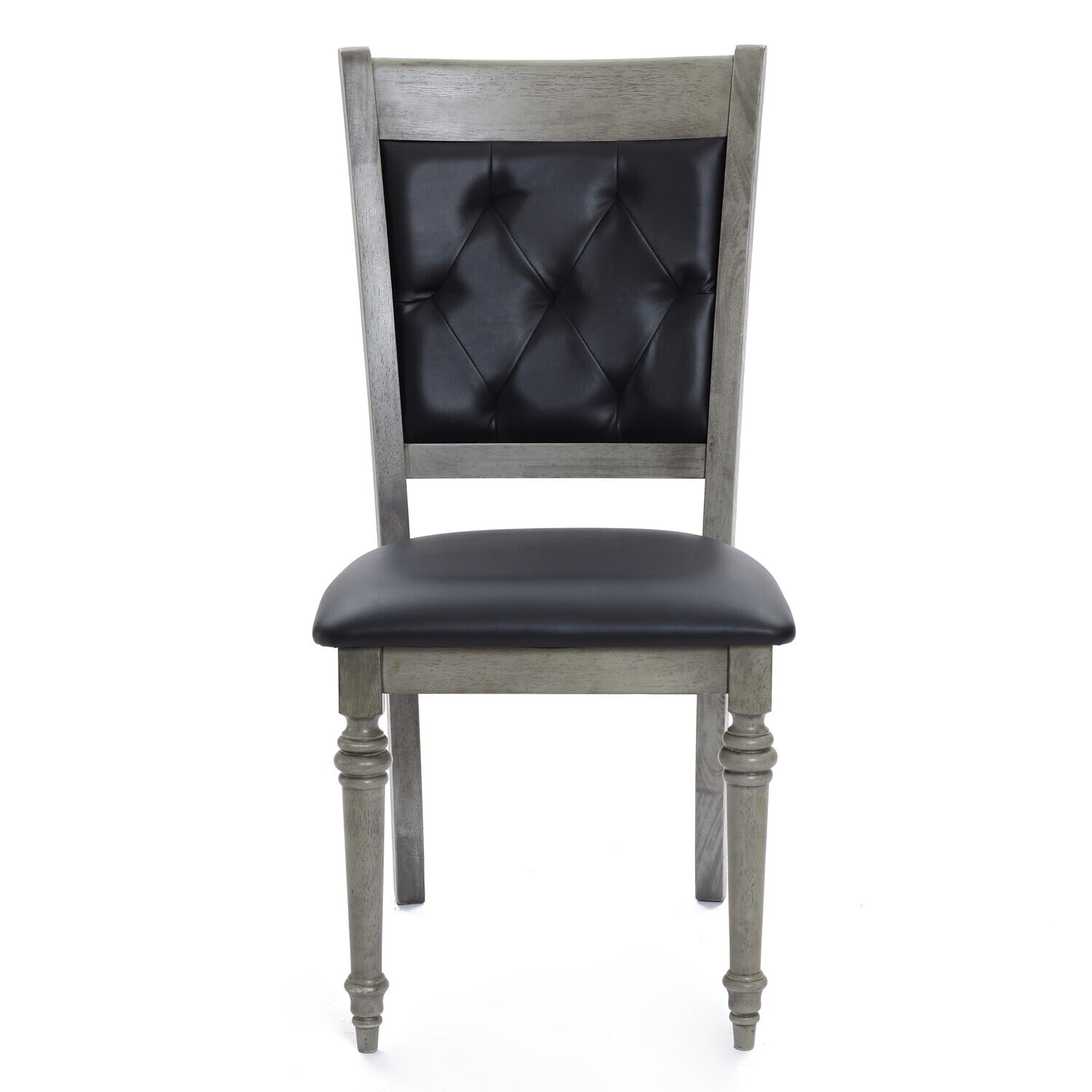 Gray Rubberwood Dining Chair with Black Upholstered Seat, Set of 2