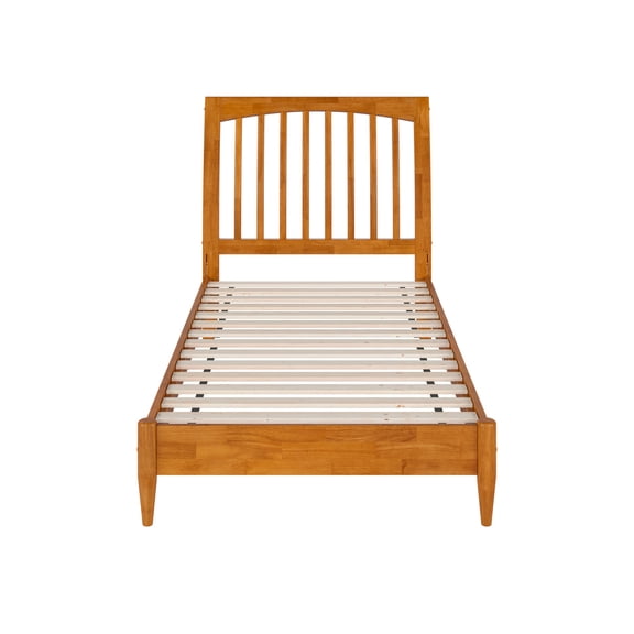 Solid Wood Sleigh Bed - Low Profile Platform Bed Frame, Twin Size, Light Toffee Finish