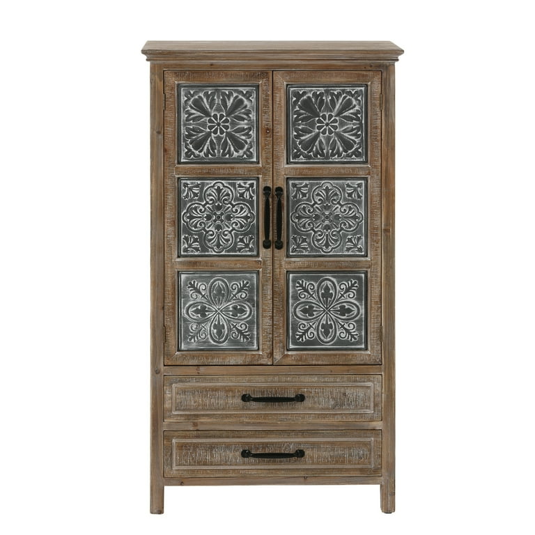 HomeStock Old World Charm Wood And Metal 2-Drawer 2-Door