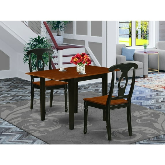 3Pc Dinette Set - Kitchen Table & 2 Chairs - Hardwood Seat - Black Cherry Finish - Small Space Dining