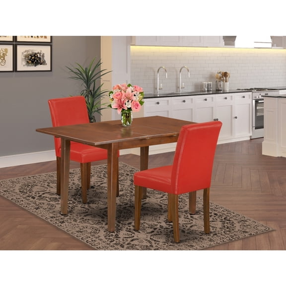 Rectangle Kitchen Table Set - 3Pc Dining Table with Chairs, Firebrick Red, 48/60 Inch