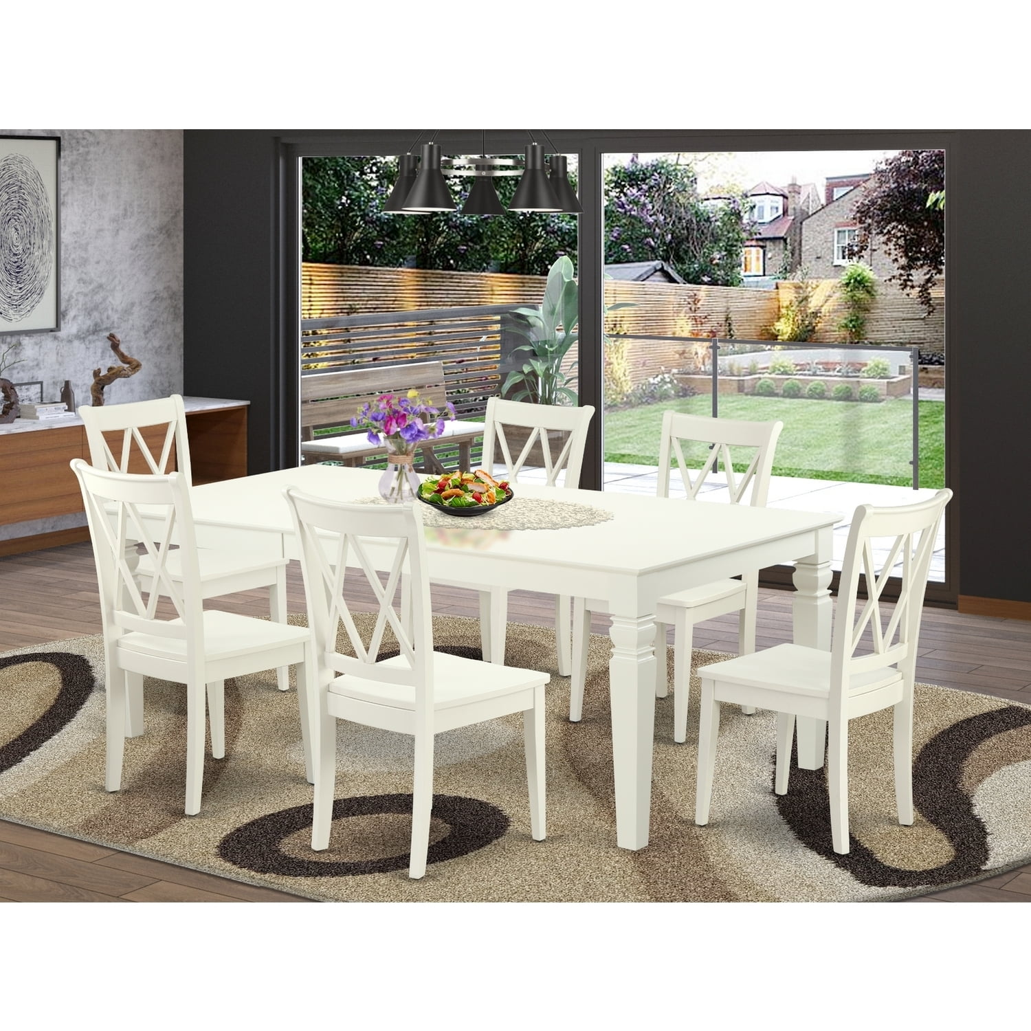 Rectangular Dining Table Set 7pc - 66/84 Inch Table with 6 Double X ...