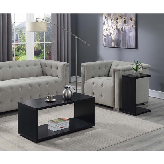 Homestock Eclectic Elegance Coffee Table, Rectangular Shape With Open Bottom Shelf For Essentials, Easy Assembly, 42" X 18" X 18"-Color:Black