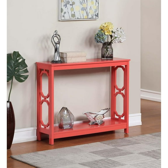 HomeStock Renaissance Revival Console Table 39.50"L x 12"W x 31.50"H - Stylish MDF Entryway Table with 2 Tiers of Shelving, Easy Assembly.-Color:Coral