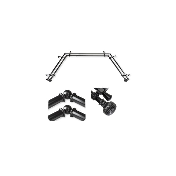 Adjustable Curtain Rods for Bay Windows - Telescoping Design, 13/16" Diameter, Decorative Finials, Black