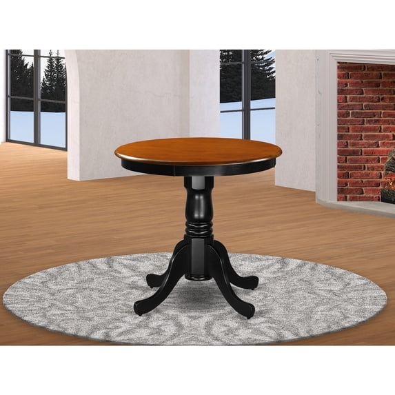 Round Dining Table - 30 Inch Kitchen Table - Rubber Wood Pedestal Table - Black Cherry Finish