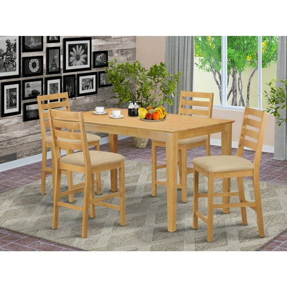 Kitchen Counter Height Set - Table and 4 Chairs - Modern Dinette Set - Oak Finish