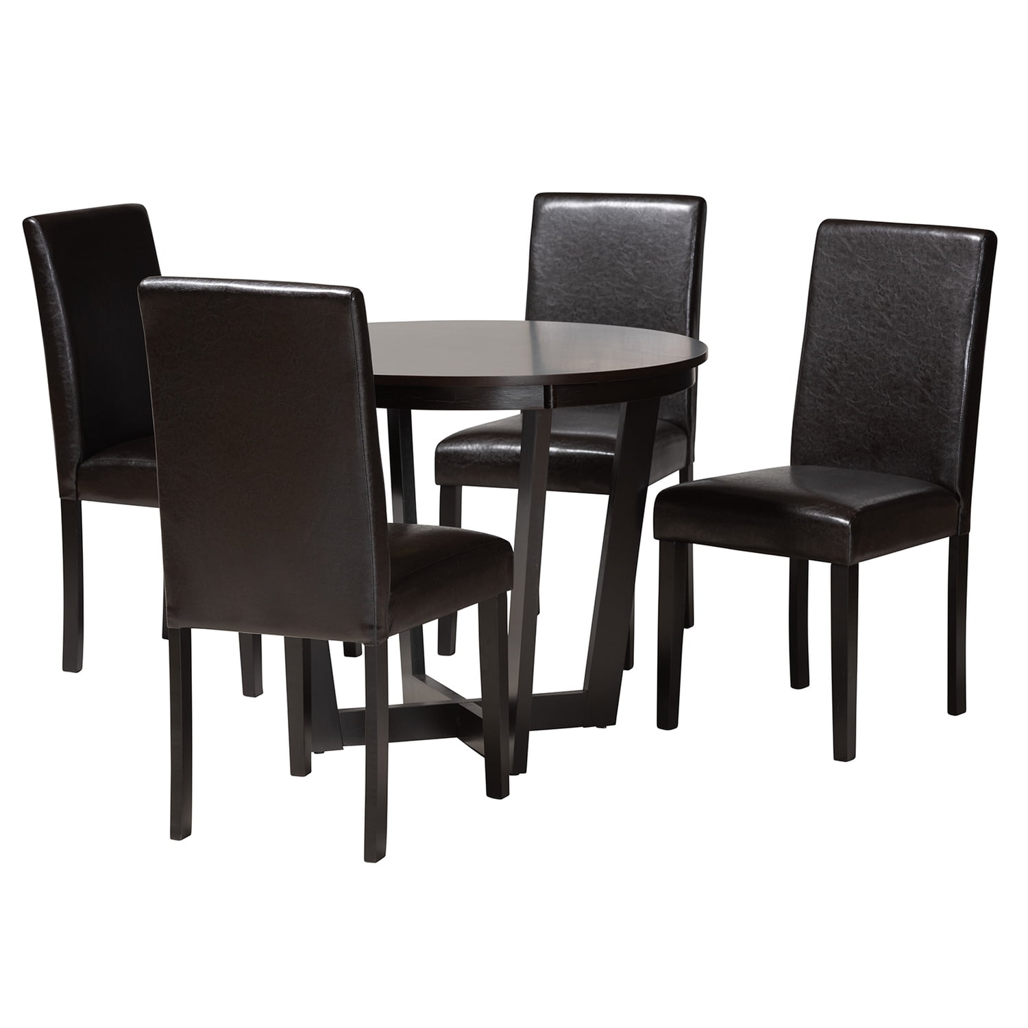 Modern 5-Piece Dining Set - Dark Brown Faux Leather & Wood Table ...