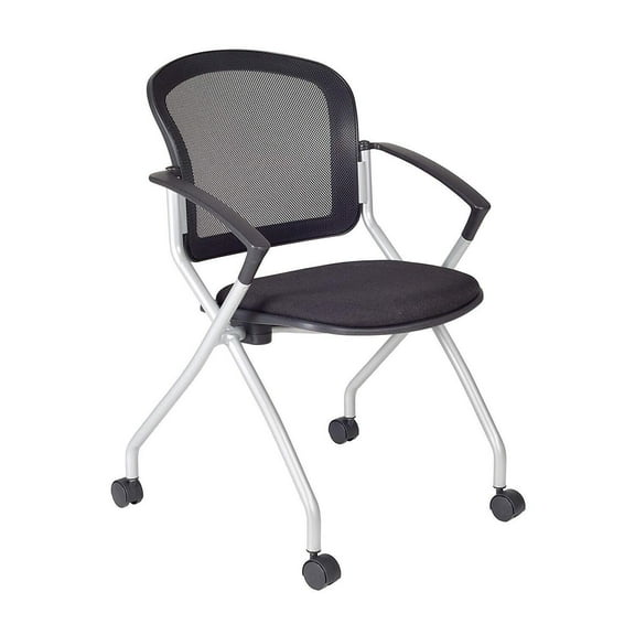 Nesting Chair with Wheels - Mesh Back Office Chair - Movable Flip Up Seat - Home & Office Furniture - Black