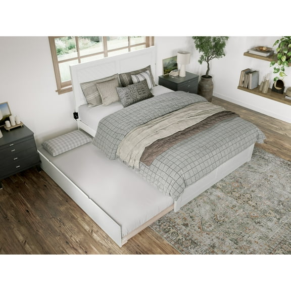 Platform Bed with Trundle Twin XL - Old World Style Bed Frame, White Finish