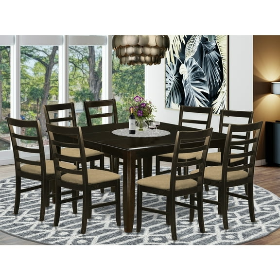 Dining Room Set 8 Chairs Table with Leaf - Square Table & Ladder Back Chairs