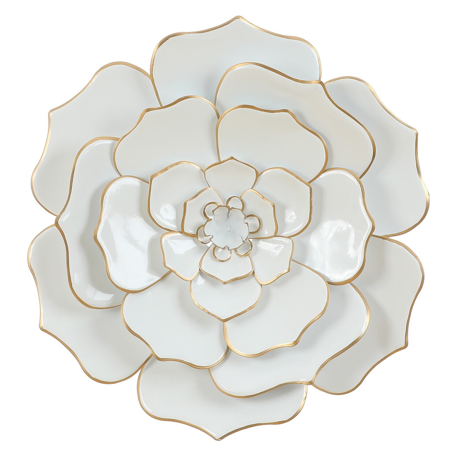 24-Inch White and Gold Iron Flower Wall Sculpture
