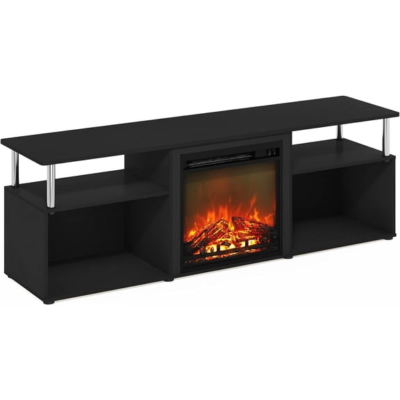 HomeStock Open Storage Fireplace Entertainment Center For Tv Up To 70 Inch With Stainless Steel Tubes-Finish:Americano/Stainless Steel