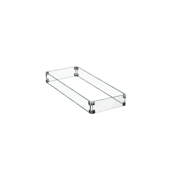 Patio Glass Wind Screen - 28.75" x 14" Fire Pit Shield - Tempered Glass Flame Protection - Assembly Hardware Included