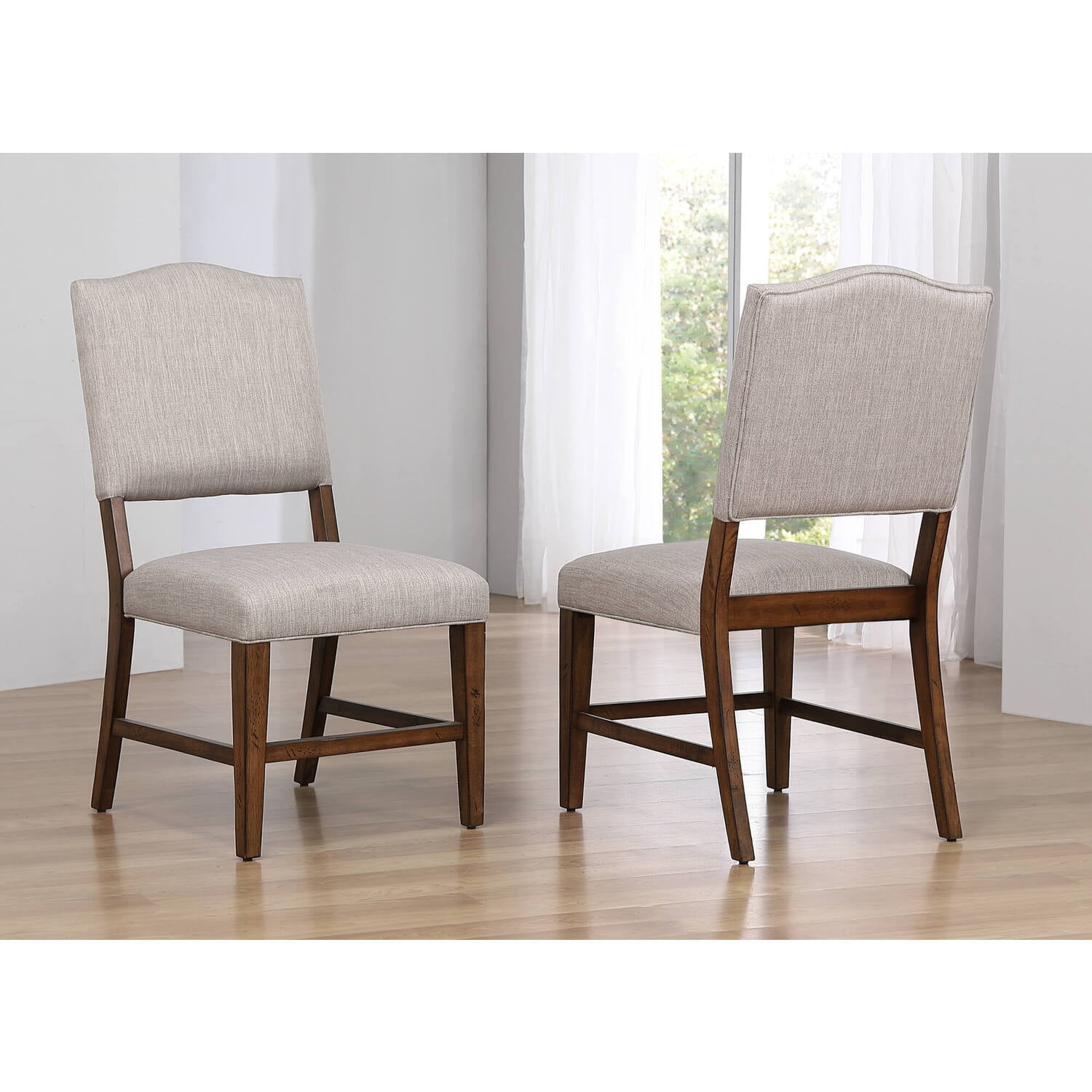 Brookside Traditional Tan Linen Upholstered Brown Wood Side Chair