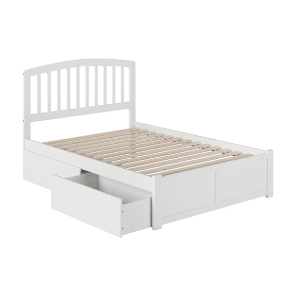 Full Size Platform Bed - Modern Design with 2 Underbed Drawers & Turbo Charger - White Finish