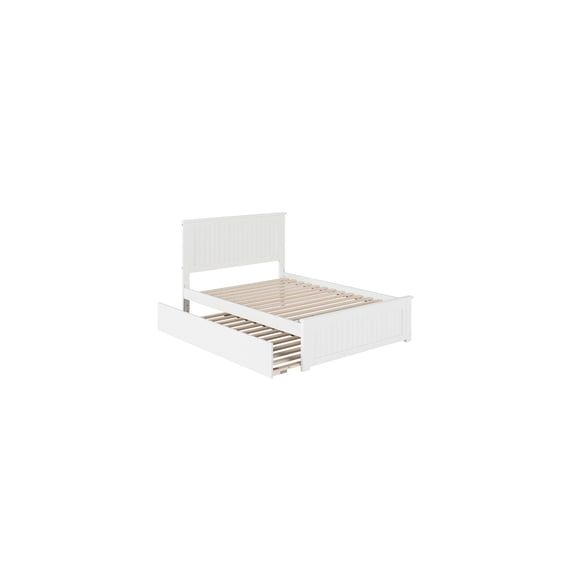 Platform Bed with Footboard & Trundle - Twin Size, White Cottage Style - Storage Options