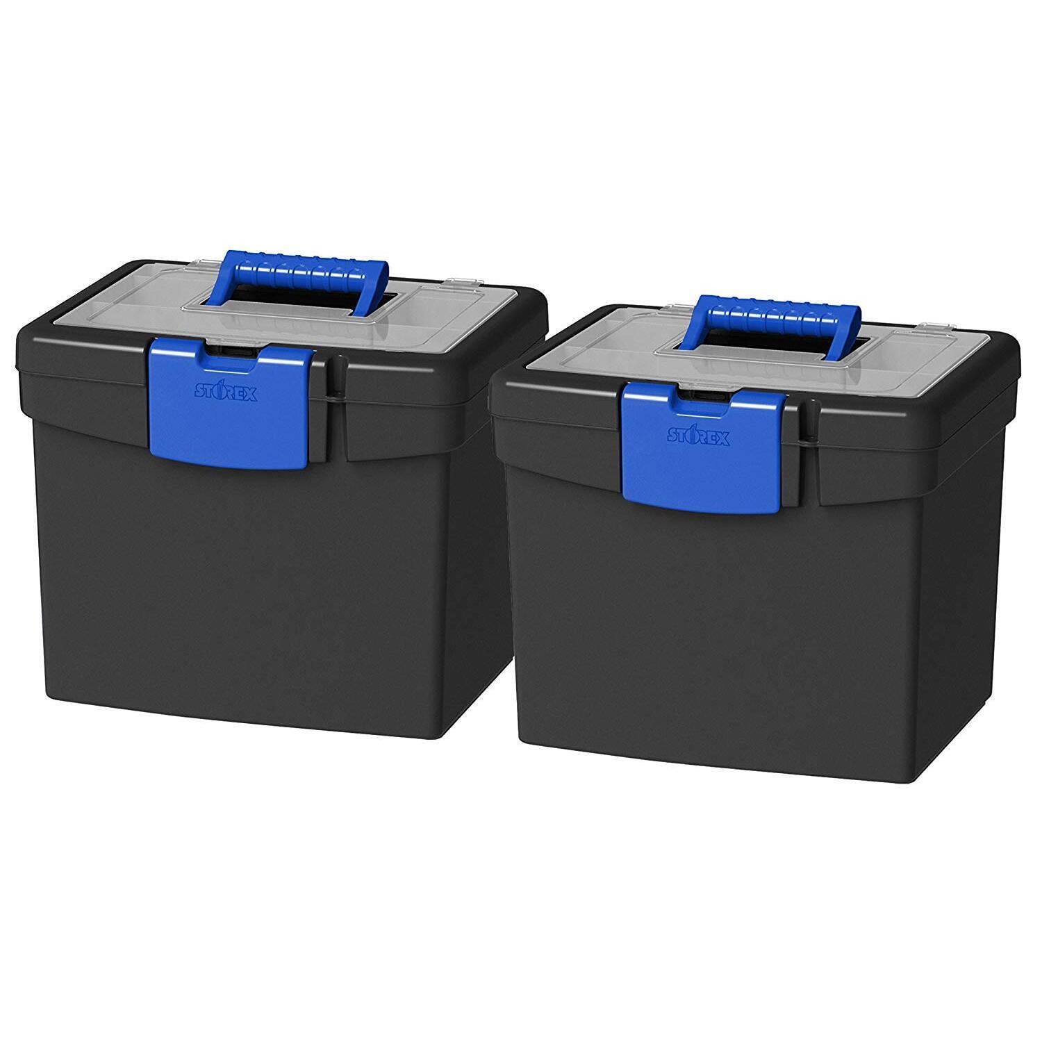Portable File Box - Large Storage Lid, Hanging File Folders, Clamping Latch, 10.9" x 13.2" x 11"