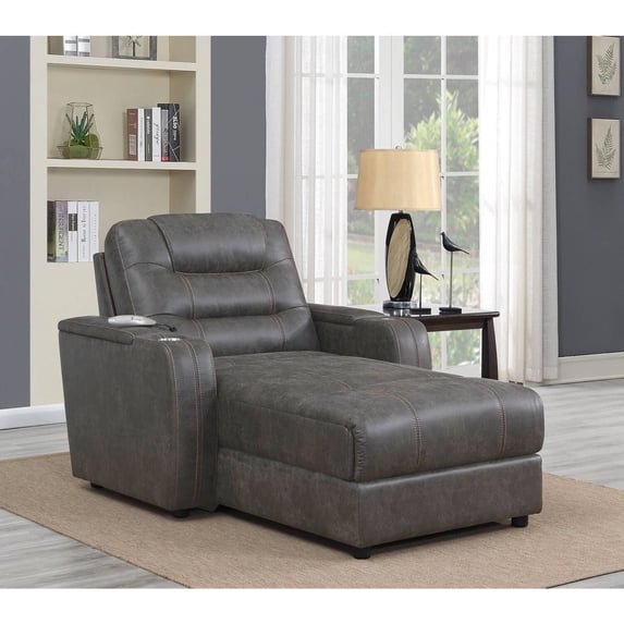 Reclining Chaise Lounge Chair with USB Charger, StorageCupholder - Power Recliner, Gray