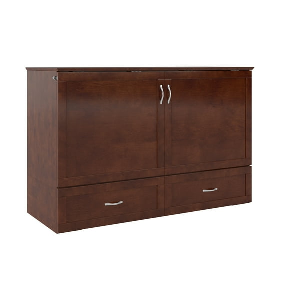 Murphy Bed Chest with Mattress - Solid Wood Bed Frame - Modern Storage Bed - Walnut Finish - Space Saving Furniture