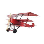 HomeStock Mediterranean Mingle Red Fokker Triplane Model - Stunning Replica World War I Fighter with Rolling Wheels & Spinning Propeller, Collectible 12.75x11.5x5.5