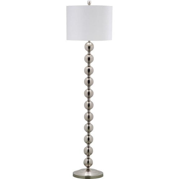 Stacked Ball Floor Lamp - Hollywood Glamour Decor - Nickel Finish & White Drum Shade