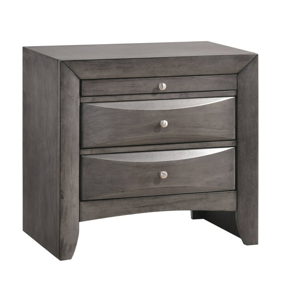 Nightstand 2 Drawer Bedside Table Gray Oak Finish Pull Out Tray Modern Design