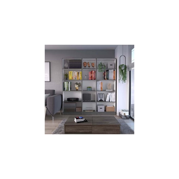 HomeStock Renaissance Refinement 3 Piece Living Room Set with 3 Bookcases Matt Gray / White 71.1" x 24.7" x 11.7" Diverse Storage Options for Modern Living