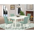 thumbnail image 1 of Modern 5 Piece Dining Set - Rectangle Table & 4 Chairs - Linen White & Willow Green, 1 of 6
